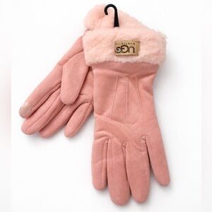 UGG Warm Blush Pink Fur-Trimmed Gloves